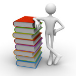 Person leaning books